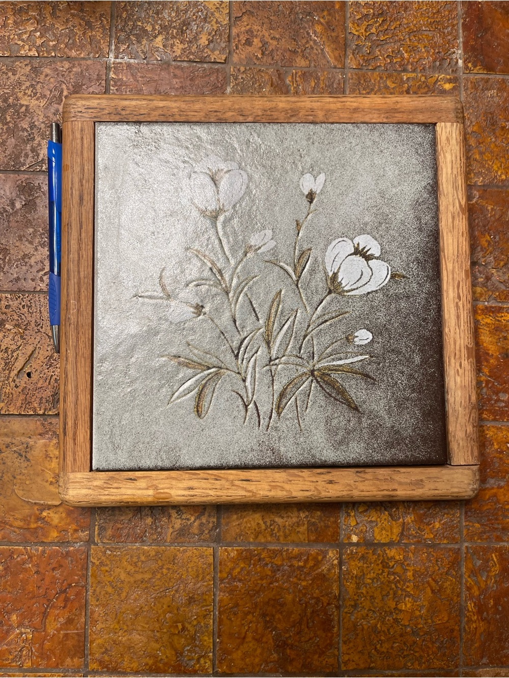 Vintage Ceramic & wood art/trivet